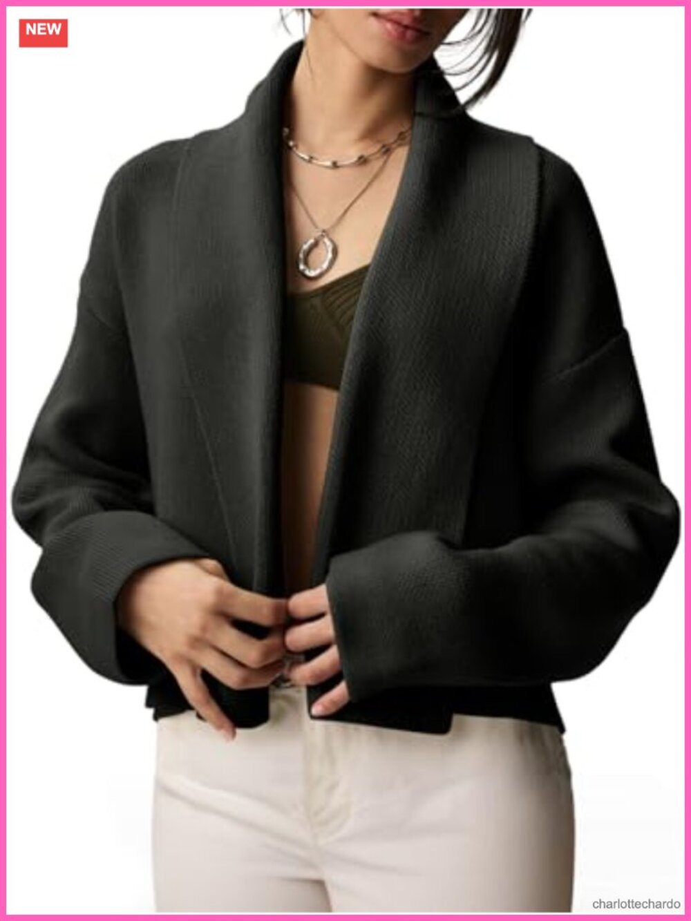 Women's Cropped Open Front Long Sleeve V Neck Cardigan Sweater